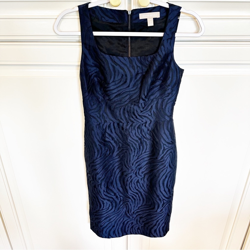 Banana Republic Womens Navy Black Zebra Stripe Square Neck Column Cocktail Dress